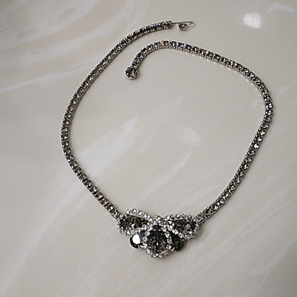 Weiss Vintage Silver Gray Crystal Rhinestone Choker Necklace